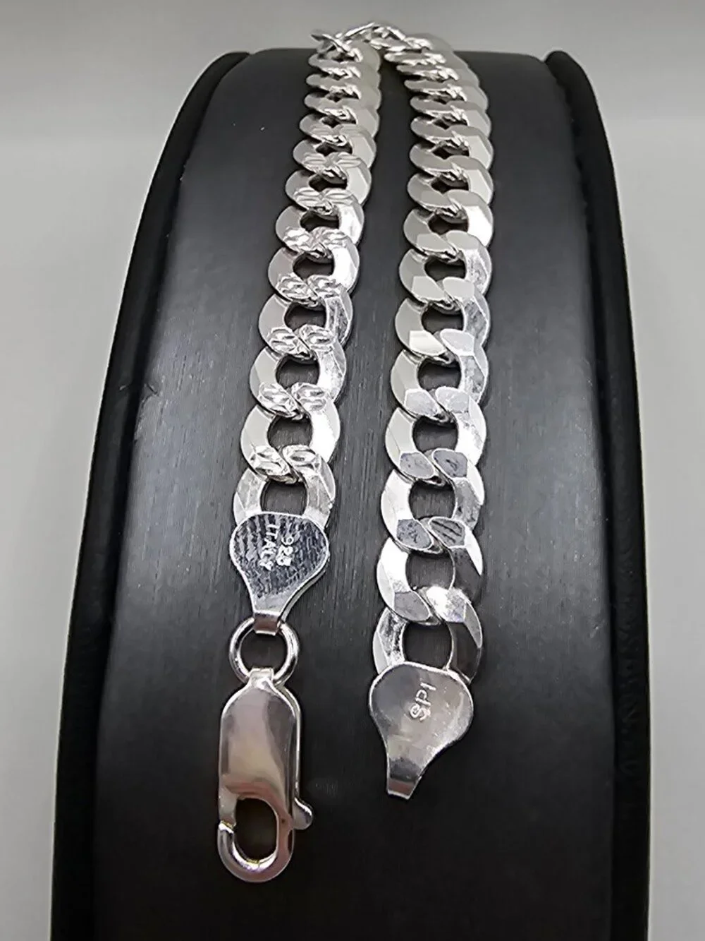 Sterling Silver 925 High Polished Diamond Cut Curb Bracelet 7.2mm 9 inches